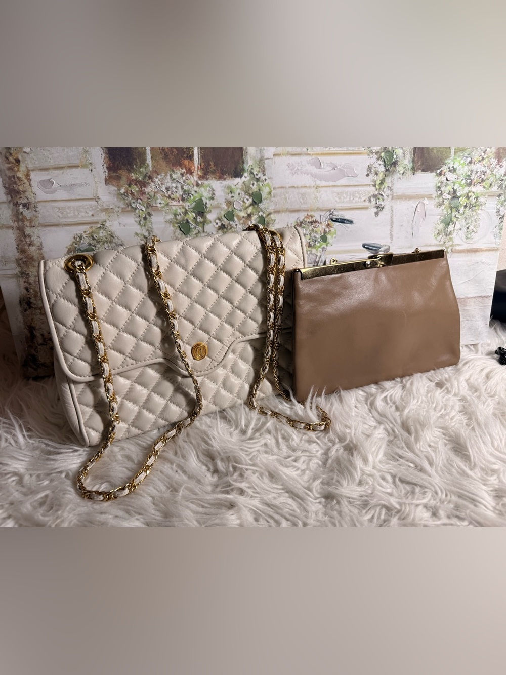 Lot of 2 vintage genuine leather bags Cream Chain Shoulder Bag